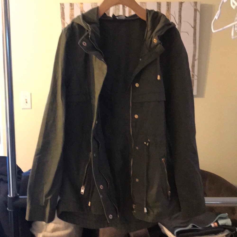 Green hooded utility jacket